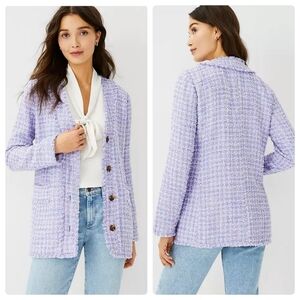 Ann Taylor Purple Lavender Plaid Tweed Blazer Cardigan Size 8